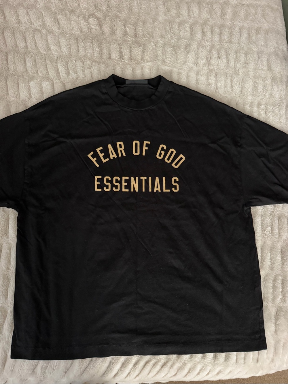 Essentials Fear of God Black Tee with Gold Logo